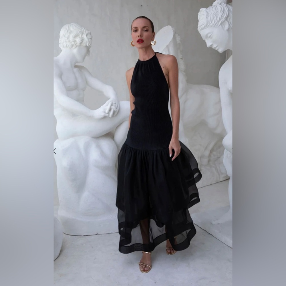 L’idee Carrie halter drop waist tiered maxi dress black